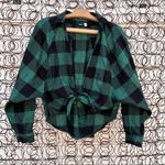 Urban Outfitters BDG "Courtney" tie front green black plaid flannel shirt SMALL Photo 2