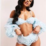 ASOS LUXE bardot sleeve 3D floral bikini in blue Photo 8
