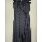 Monteau  Womens‎ Dress Sz S Faux Wrap Swiss Dot Flutter Sleeve Ruffle Black Midi Photo 3