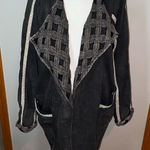 POL  open front embroidered lace washed‎ black oversized cardigan size S Photo 0