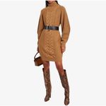Caroline Constas Cable Knit Wool Sweater Dress Camel Tan Mock Neck Medium Cozy Photo 13