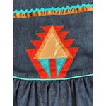 Vintage Handmade Southwest Denim Skirt Tiered Ruffle Hem Abstract Art Appliqué Blue Size L Photo 11