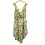 BCBGMAXAZRIA  Floral‎ Yellow, Blue, Orange Midi Short Sleeve Dress Medium Photo 1