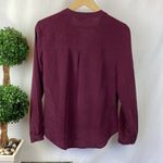 Max Studio 100% Silk  Burgundy Button Close Long Sleeve Colarless Blouse Top M Photo 1