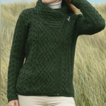 Aran Crafts Irish Cable Knit Side Zip 100% Merino Wool Sweater Size large Green Photo 0