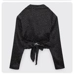 ZARA NWT Black White Polka Dot Satin Tie Front Bow Detail Blouse Photo 3