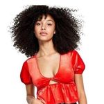 Bar III Womens Babydoll Velour Top V Neck Y2K Romantic Puff Sleeve Sz S NWT Photo 0