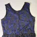 Gracie‎ Women's XL Little Black Lace Short Dress w/ Cobalt Blue Underlay Photo 1