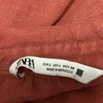 ZARA  Orange Linen Short Puff Sleeve Button Collar Blouse Shirt Crop Top Size L Photo 2