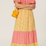 COLOR ME COURTNEY Yellow Pink Ditsy Flower Printed Cece Maxi Dress Size 2 Photo 0