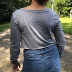 GREY LACE UP FRONT LONG SLEEVE CROP TOP Gray Photo 2