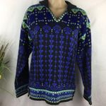 Obermeyer Blue & Green Print Knit Long Sleeve Winyer Ski Sweater M Photo 1