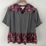 Style & Co Petite Floral Square Contrast Ruffle Bottom Shirt Top Blouse Medium Photo 0
