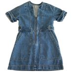 Free People Dream On Denim Mini Dress Zip Short Sleeve Pockets Women's Small Photo 1