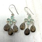 Sterling Silver  smokey brown and aqua quartz crystal earrings, NWOT Photo 3