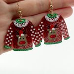 Christmas Reindeer Sweater Earrings, Ugly Holiday Party Earrings, Novelty Red Photo 2