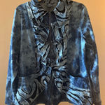 Samuel Dong Artistic Abstract Mesh Ruffle Blue Jean Zip Up Shirt Shacket JacketM Size M Photo 0