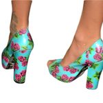 Betsey Johnson Women's Floral Peep Toe Heels - Blue and Pink Photo 3