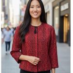 Vtg 80's Maggy London 100% Silk Jacket Womens Sz 14P Red Black Leopard Coat Photo 1