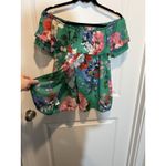 Xhilaration  Off Shoulder Ruffle Floral Green‎ Top Short Sleeve Size S Photo 3