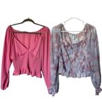 WAYF Target Pink Smocked Long Sleeve V Neck Crop Top Blouse large Photo 7