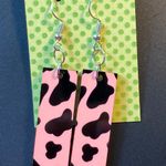 Handmade Pink Cow Print Dangle Pierced Earrings Photo 0