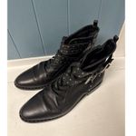 Ted Baker Women Size 8.5 Kelanaa Lace Up Studded Biker Moto Boots Black Combat Photo 2