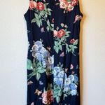 Vintage 90s Blue Floral Butterfly Print Sun Dress Womens 8 Casual Summer Modest Photo 2