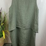 lungo l'arno Lungo L’Arno 100% Linen Olive Green Sleeveless Midi Sheath Shift Dress L Photo 0