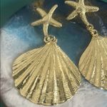 3 Pair Ocean Beach Gold Tone Starfish and Shell Dangle Statement Earrings Set Photo 7