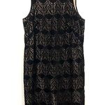 Loft ANN TAYLOR Black Beige Crochet Sleeveless Tie Bow Back Cotton Shift Dress 6 Photo 0
