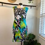 Joseph Ribkoff  Wavy Bright Colored Green Dyed Mod Sleeveless Dress Size 14 Photo 1
