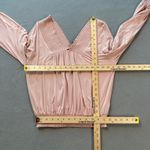 EXPRESS Blouse Shirt Womens Small Pink Smocked V Neck Long Sleeve Bodice Drape Photo 2