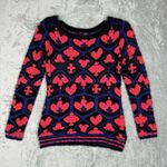 Desigual Sweater Women Small Pink Black Fuzzy Fleur de Lis Casual Colorful Artsy Photo 1