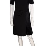 DKNY Pleated Knit Crew Neck Short Sleeve Faux Wrap Waist A-Line Dress Black Sz 6 Photo 1