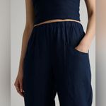 Quince NWT Women's Navy Blue 100% European Linen Tapered Ankle Pants Sz S Photo 2