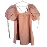 Cider  Womens Small Mini Dress Square Neck Knotted Bubble Puff‎ Sleeve Pink Photo 5