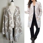 Frye  Beige Cream Geometric Pattern Open Front Long Sweater Cardigan, Size XL Photo 1