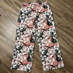 Rachel Roy  Size L Pants Floral Linen Blend Pull On Straight Wide Leg Waist Tie Photo 2