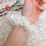 White And Silver Metallic Squares Studs Double Layered Tutu Scrunchie Photo 5