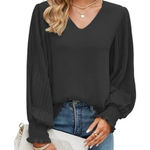 Aifer Women's Casual V Neck Chiffon Blouses Pleated Lantern Long Sleeve 2XL NWT‎ Black Size undefined Photo 0