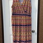 Mlle Gabrielle  Multicolor Print V Neck Sleeveless Midi Dress 3X Photo 0