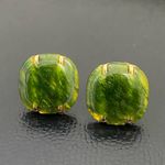 Vintage Unsigned Faux Jade Square Green Resin? Stud Post Earrings 3g Photo 4