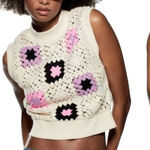 ZARA Sleeveless Crochet Cropped Sweater in Ivory size Small NWT Photo 0