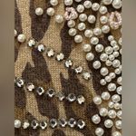 Nieman Marcus Vintage Pearl & Rhinestone Leopard Print Cardigan Tan Size L Photo 2