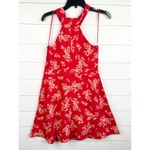 19 Cooper  Red Floral Print Knot Front Halter Neck Dress Size L NEW Photo 2