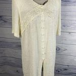 Melissa Tunic Top Womens 16W Crinkle Texture Button Detail Zip Back Ivory USA Photo 0