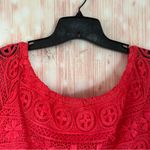 5|48  Raspberry Red Short Sleeve Crochet Blouse Photo 6