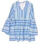 Tuckernuck Hyacinth House Blaine Mini Dress Blue White Bell Sleeve Boho Chic Size Small Photo 4