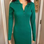 Love Tree  bodycon green ribbed long sleeve collared 1/4 button sweater dress. L. Photo 1